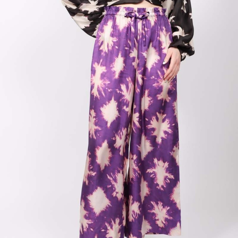Ulla Johnson Purple and Cream Wide Leg Pants